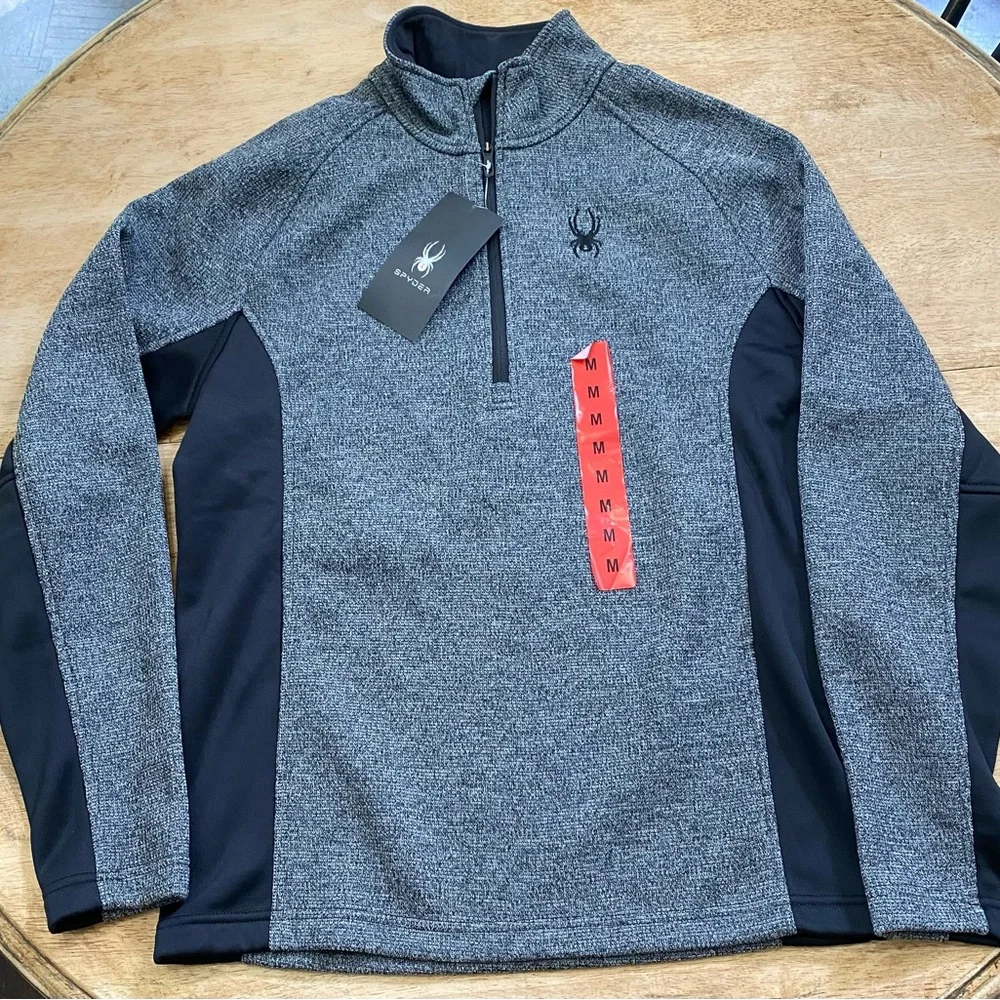 NWT Spyder‎ Men’s Size Medium Gray/Black Outbound 1/4 Zip Pullover Sweater